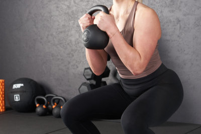 Goblet squat using a Mirafit Cast Iron Kettlebell