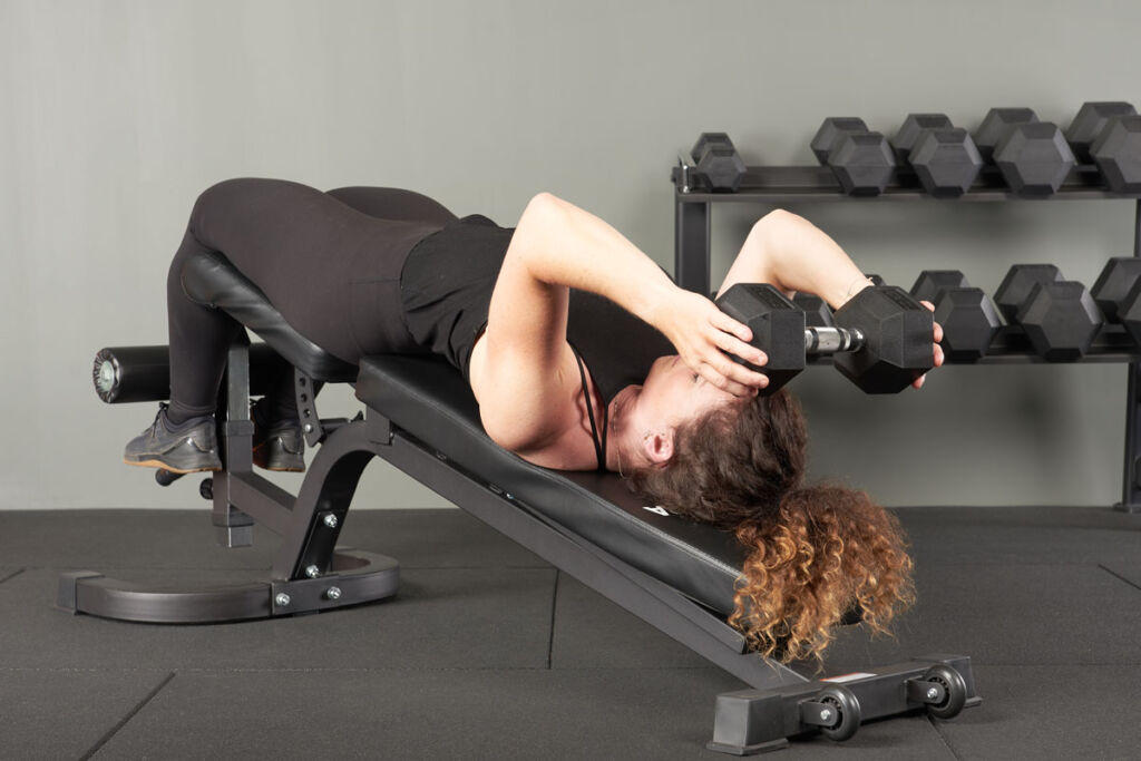 Mirafit Hex Dumbbell Skull Crusher with a Mirafit Hex Dumbbell