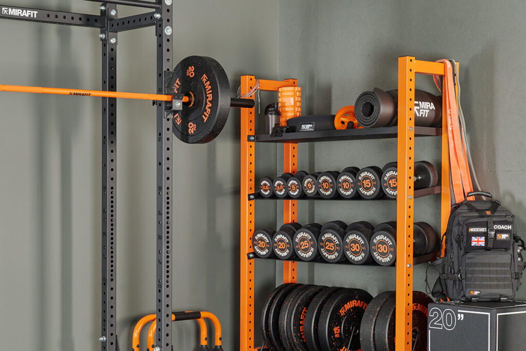Dumbbell storage in a Mirafit Home Gym