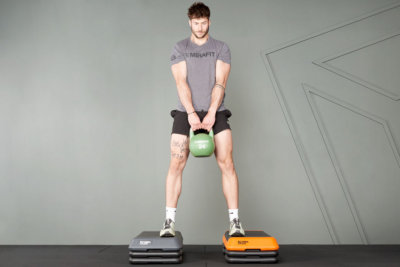 Kettlebell Deficit Deadlift on Exercise Steps