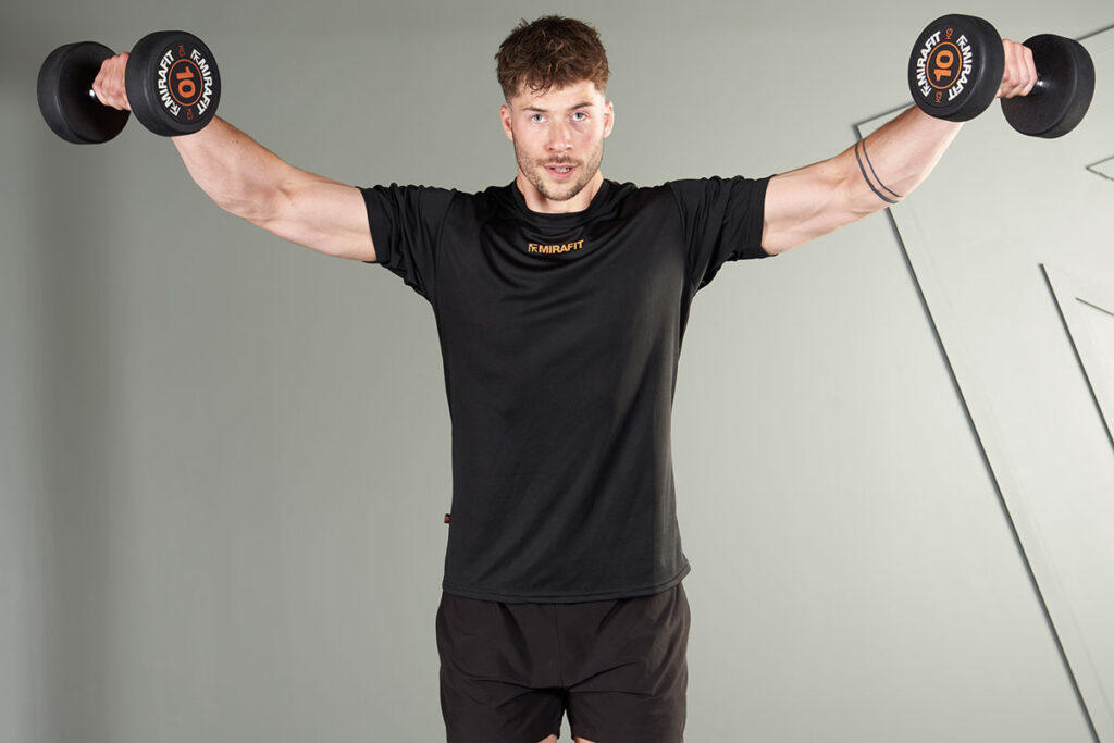 Lat raise using Mirafit Rubber Dumbbell Set