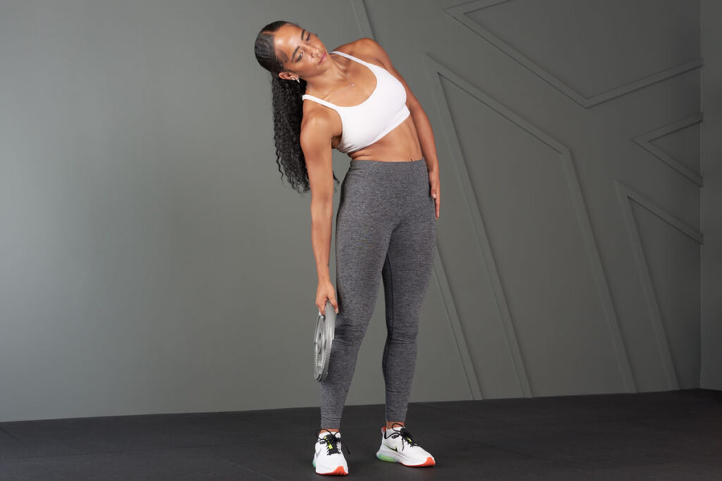 Side Bend Side Bend using a Mirafit Tri Grip Weight Plate
