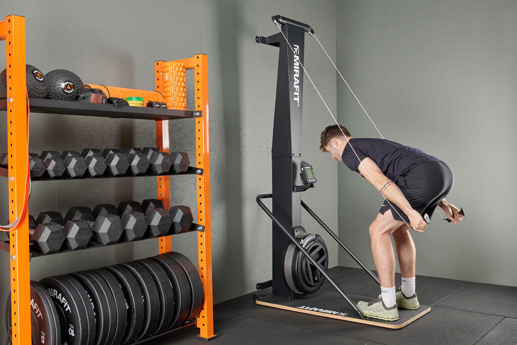 Man exercising with a Mirafit Ski Machine
