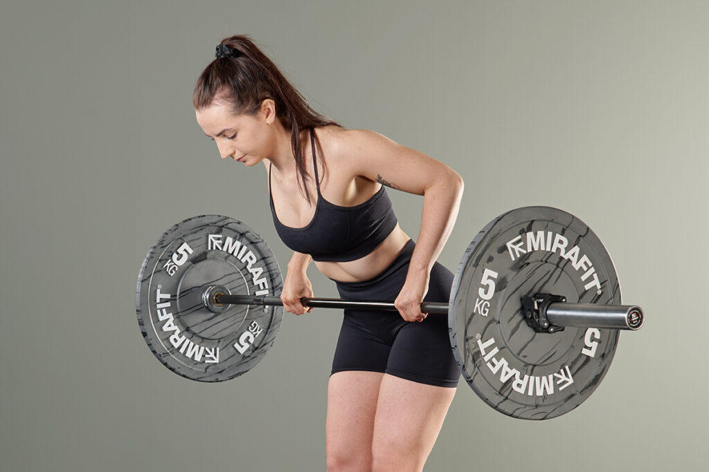 Mirafit Marbled Bumper Plates Barbell row with a pair of Mirafit Marbled Bumper Plates