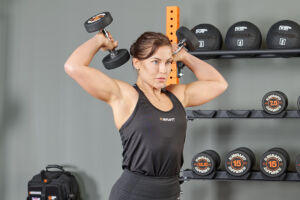 Scott Press using Mirafit Rubber Dumbbells