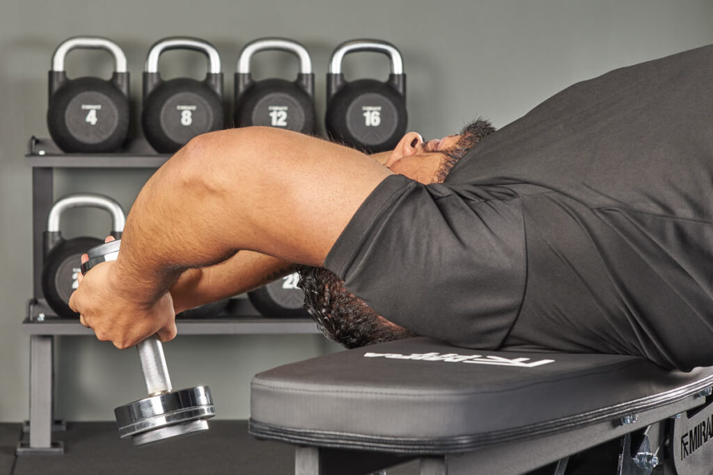 Dumbbell pullover with Mirafit Adjustable Dumbbell