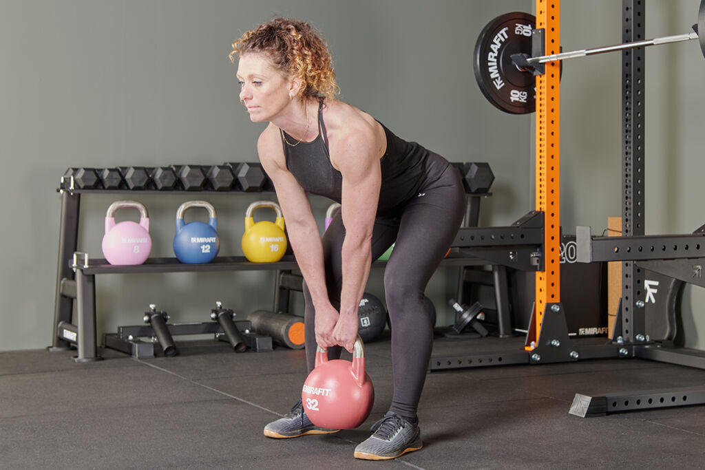 Kettlebell deadlift using Mirafit Colour Competition Kettlebells