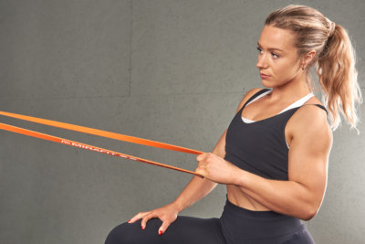 Single arm row using a Mirafit Gym Resistance Band