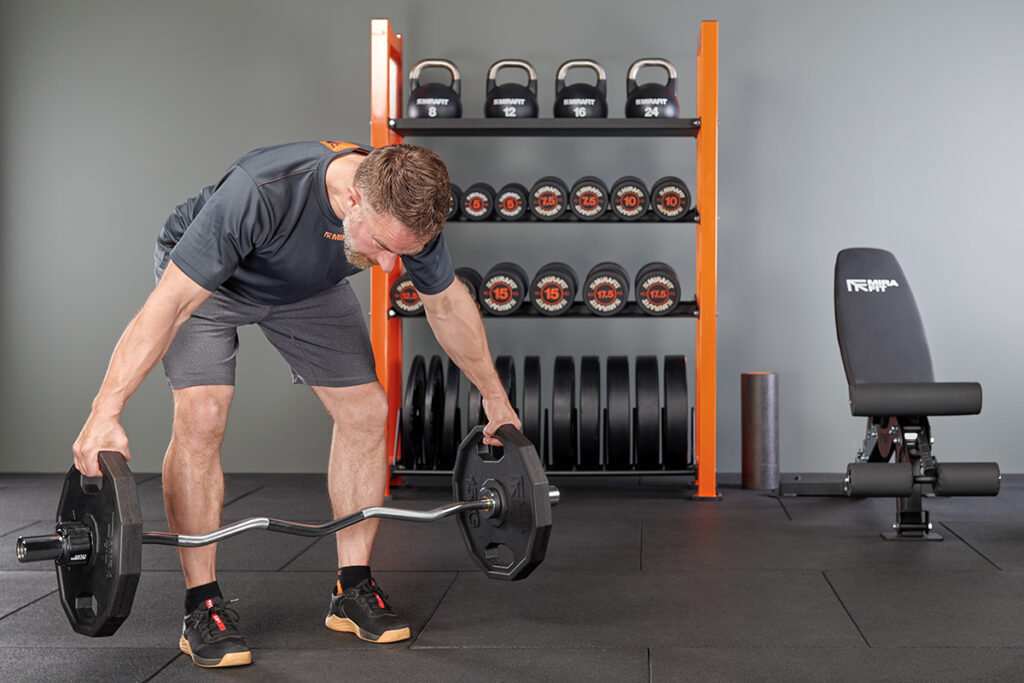 Reeves row using Mirafit Olympic EZ Curl Bar