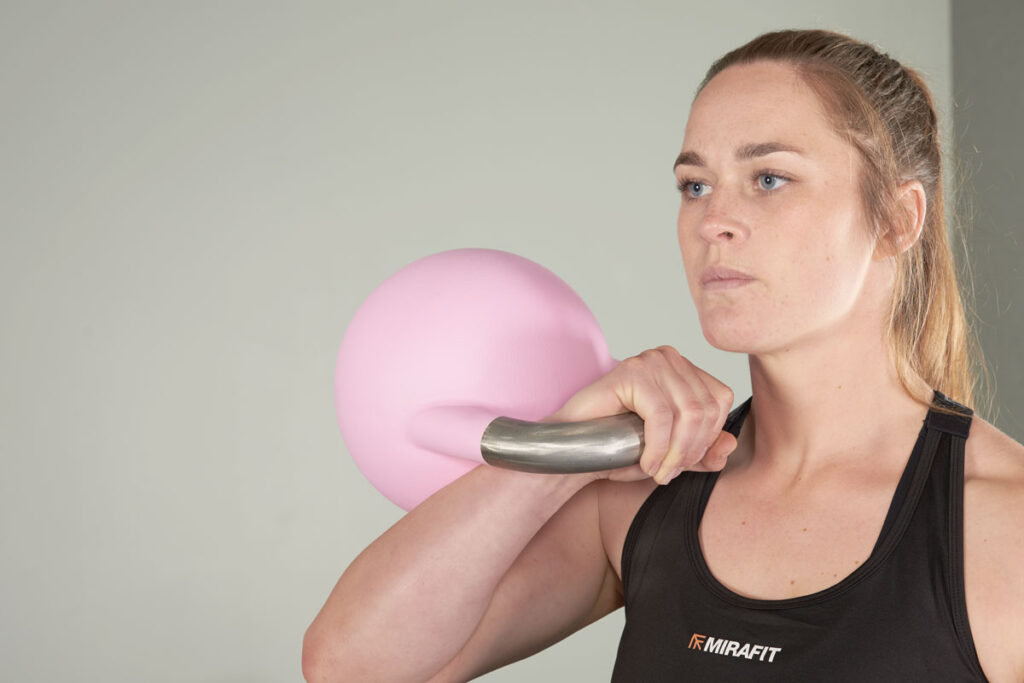 Kettlebell power clean using Mirafit Colour Competition Kettlebells