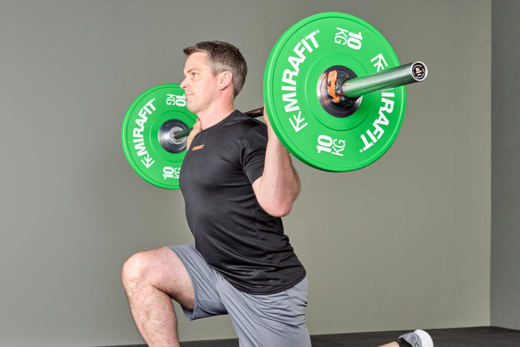 Mirafit M3 7ft 20kg Barbell Reverse lunge using Mirafit Barbell and Weight Plates