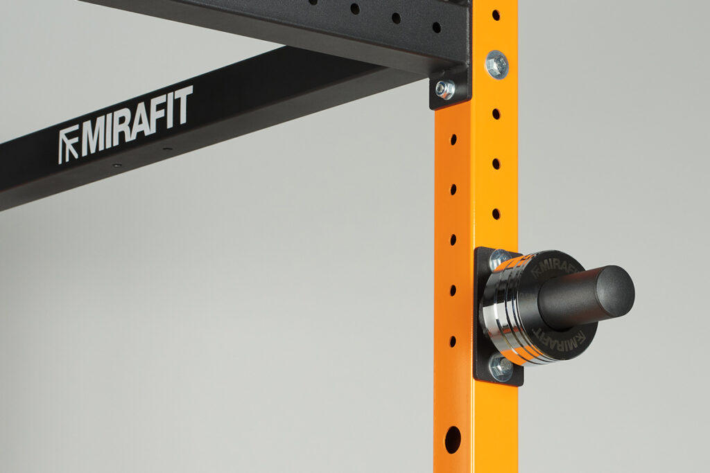 Mirafit M200 Weight Storage Poles fractional weight plates on a Mirafit M200 Power Rack