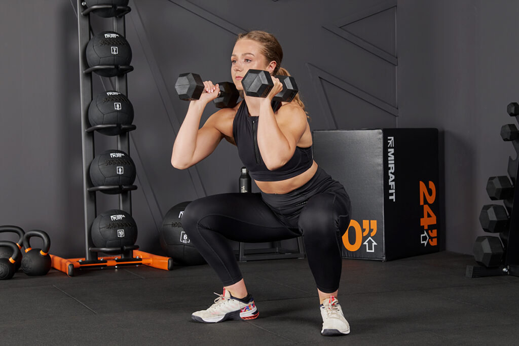 Mirafit Hex Dumbbell Set Dumbbell thrusters with Mirafit Hex Dumbbells