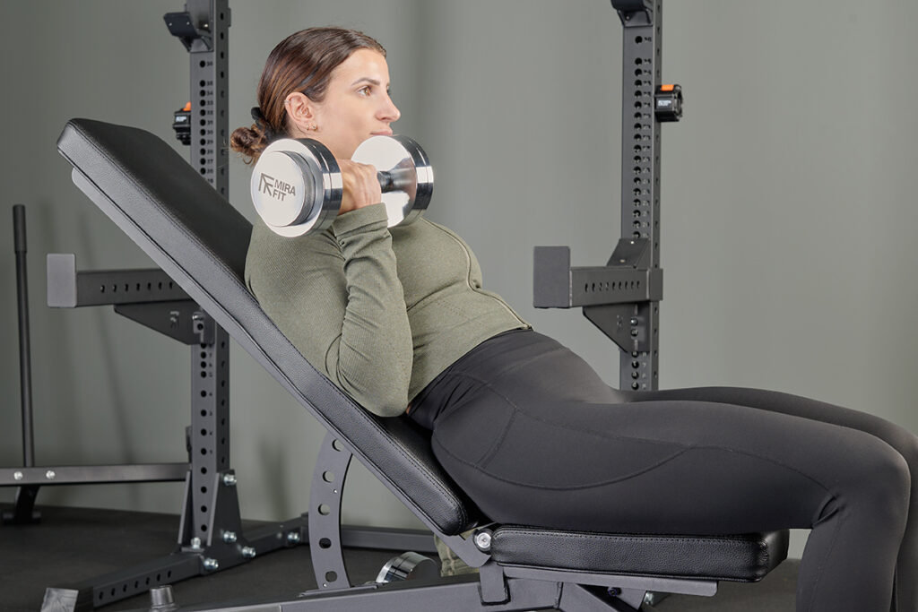Alternating incline bicep curls using Mirafit Adjustable Dumbbells