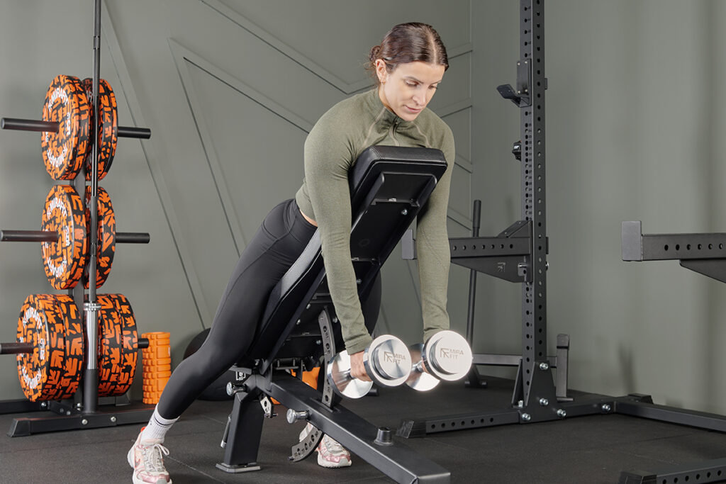 Chest supported reverse flye using Mirafit Adjustable Dumbbells
