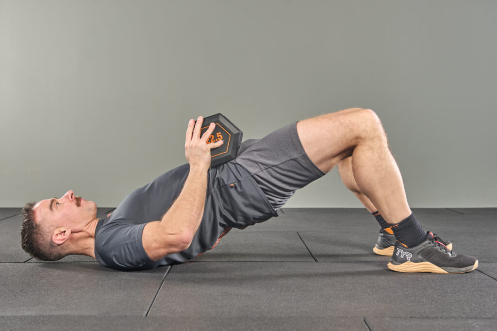 glute bridge using Mirafit Rubber Grip Hex Dumbbell