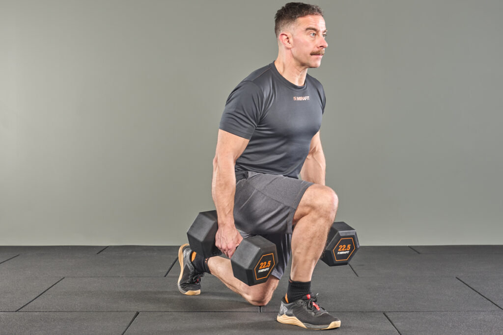 Reverse Lunge using Mirafit Rubber Grip Hex Dumbbell