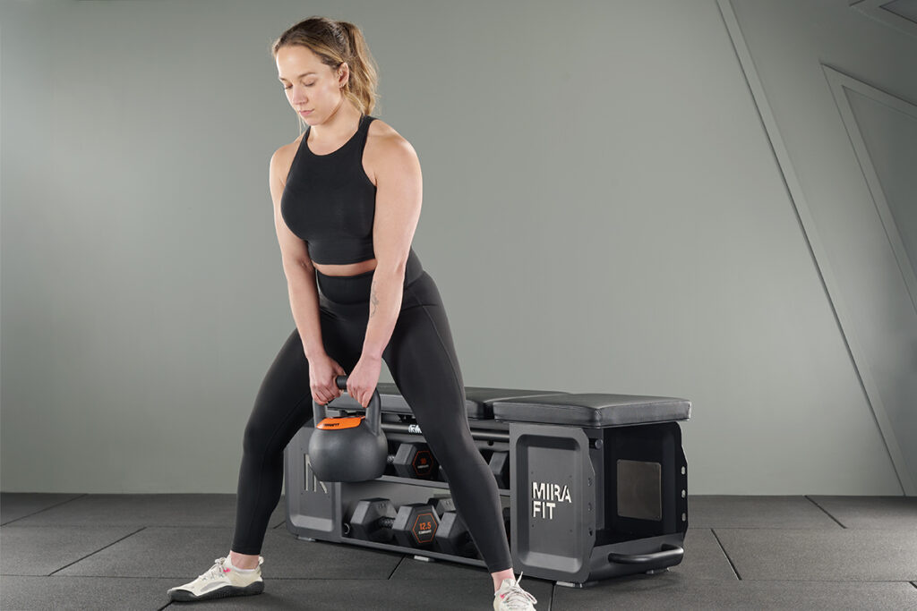 Sumo deadlift using a Mirafit Adjustable Kettlebell