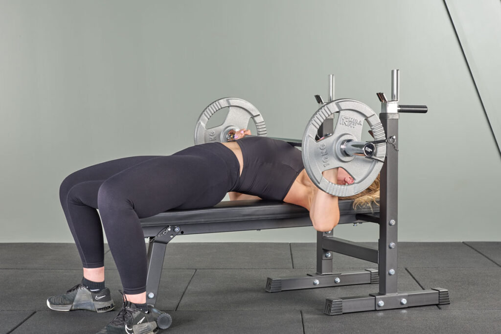 bench press on a Mirafit M1 Folding Weight Bench with Dip Station