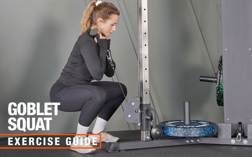 Goblet squat using Mirafit Functional Trainer