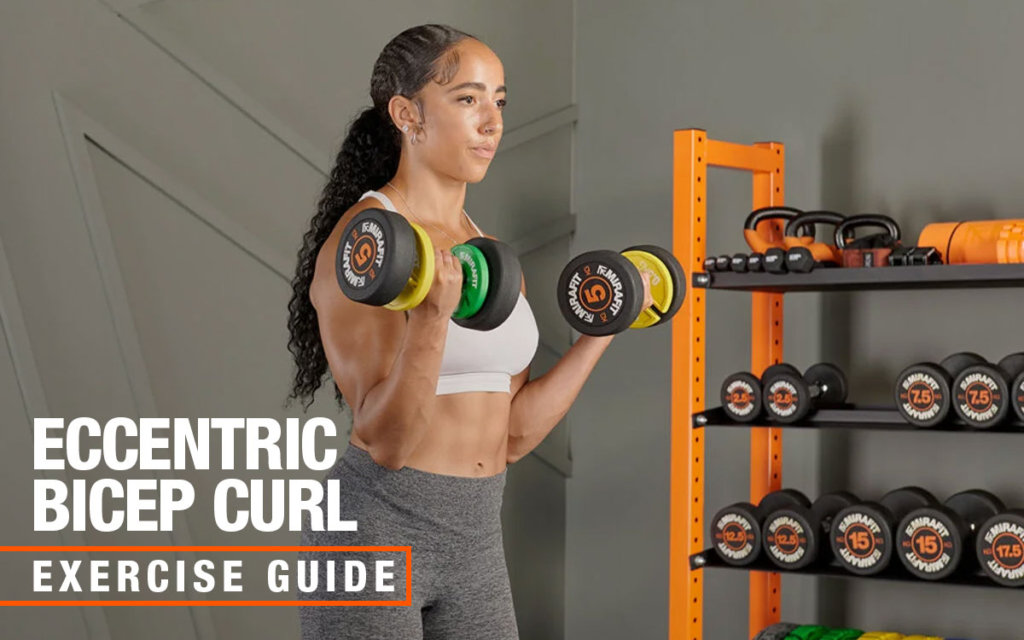 eccentric bicep curl using Mirafit rubber dumbbells