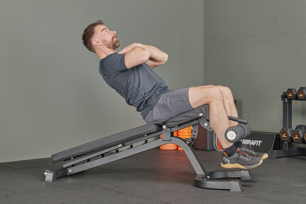 Decline sit up on a Mirafit 160 FID Adjustable Weight Bench