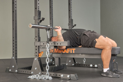 Bench press using Mirafit Weighted Barbell Chains
