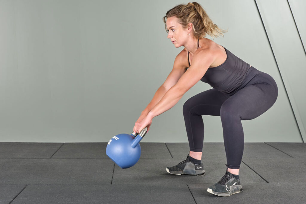 Dead stop kettlebell swing with Mirafit Colour Competition Kettlebell