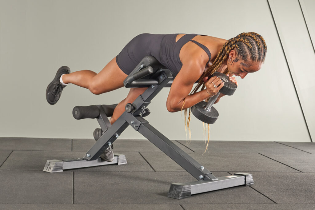 Back hyperextension with Mirafit Urethane Dumbbells