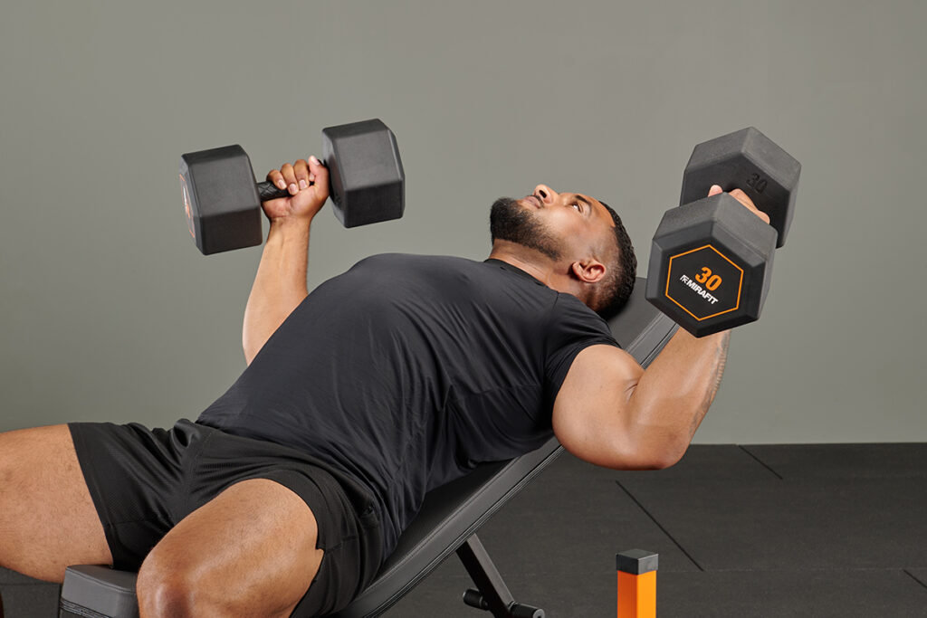 Mirafit Rubber Grip Hex Dumbbells Incline dumbbell flye with Mirafit Rubber Grip Hex Dumbbells