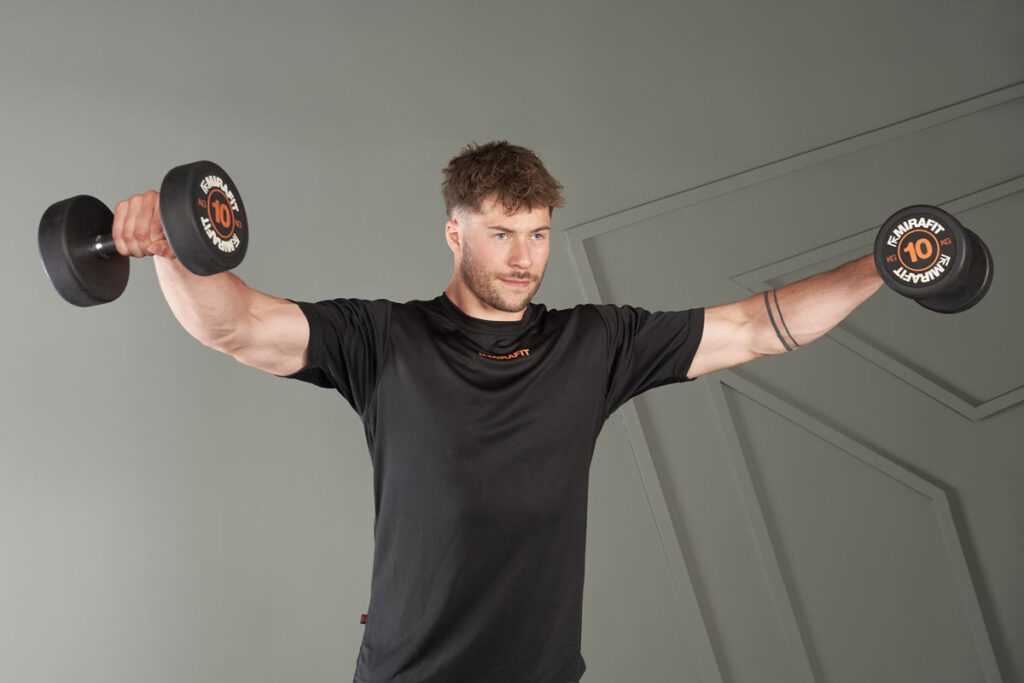 Mirafit Rubber Dumbbell Set lateral raise using Mirafit Rubber Dumbbell Set