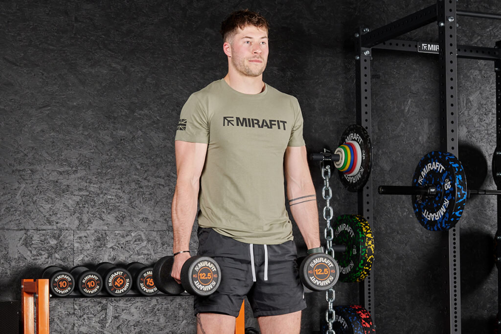 Shrug with Mirafit Rubber Dumbbells