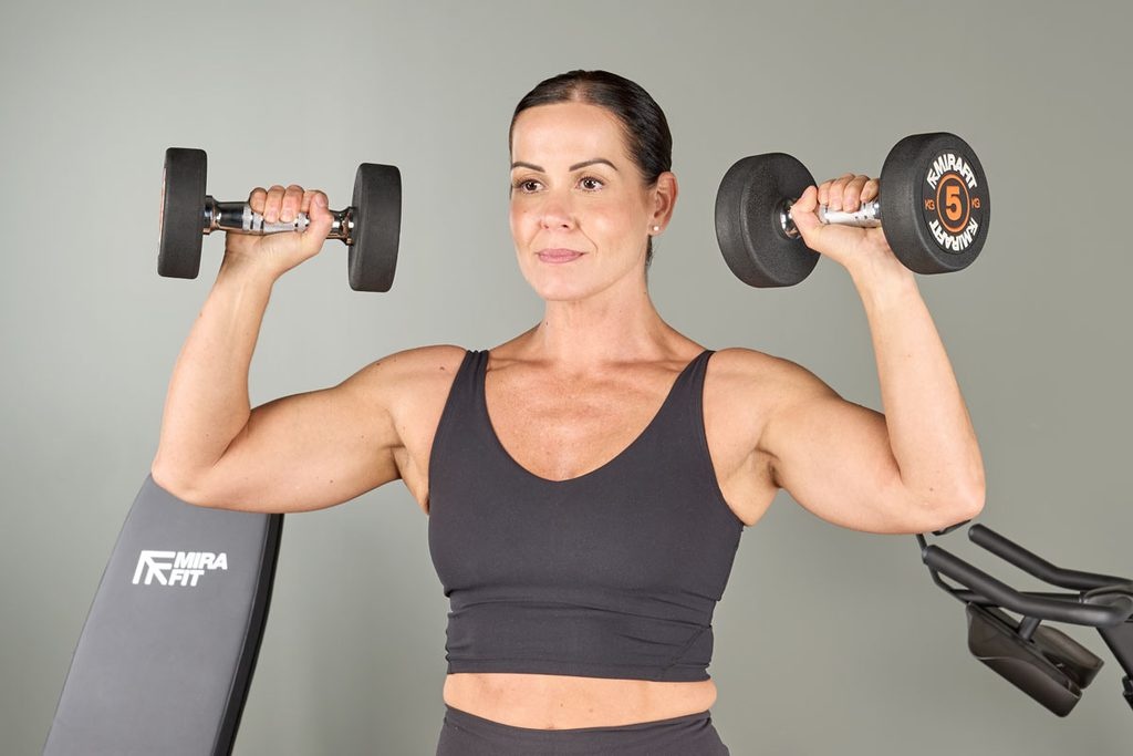 Dumbbell shoulder press with Mirafit Rubber Dumbbell Set