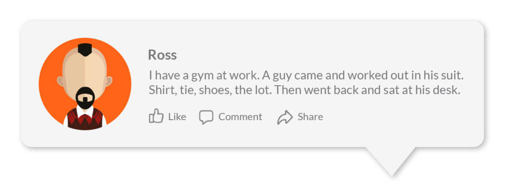This is a social media post about a man who wore a suit to the gym.