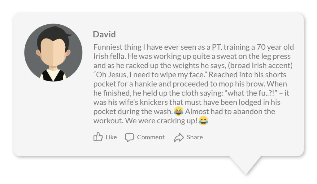 This is a social media post about a man who went to wipe sweat from his brow his handkerchief but instead reached for his wife's underwear.